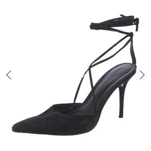 Reformation Black Suede Pointed Toe Lace Up Ankle Wrap Stiletto Pumps Heels 7.5